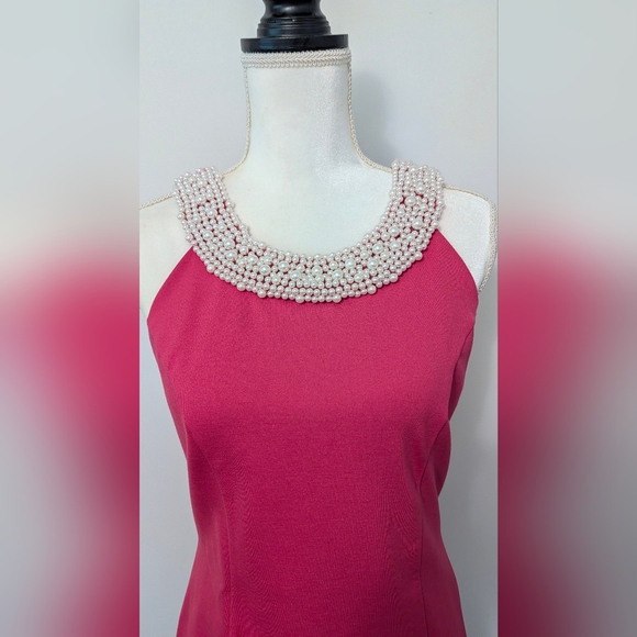 INC International Concepts Pink Cocktail Dress with Embellished Pearl Neckline - Picture 2 of 5